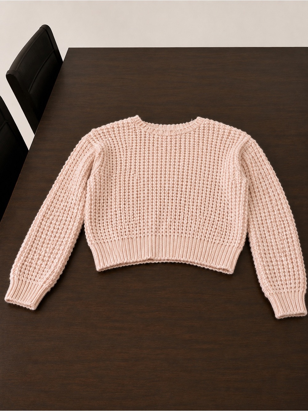 Pink Rose Pale Pink Chunky Crewneck Cropped Sweater
